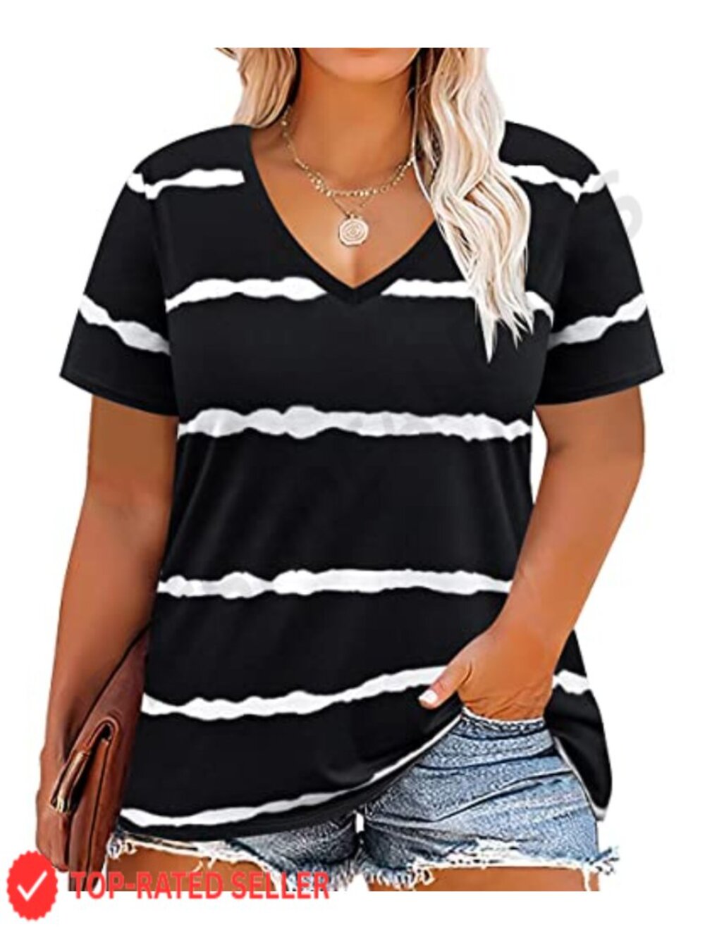 Plus Size V-Neck Tie Dye Raglan Sleeve Tunic Summer Shirt